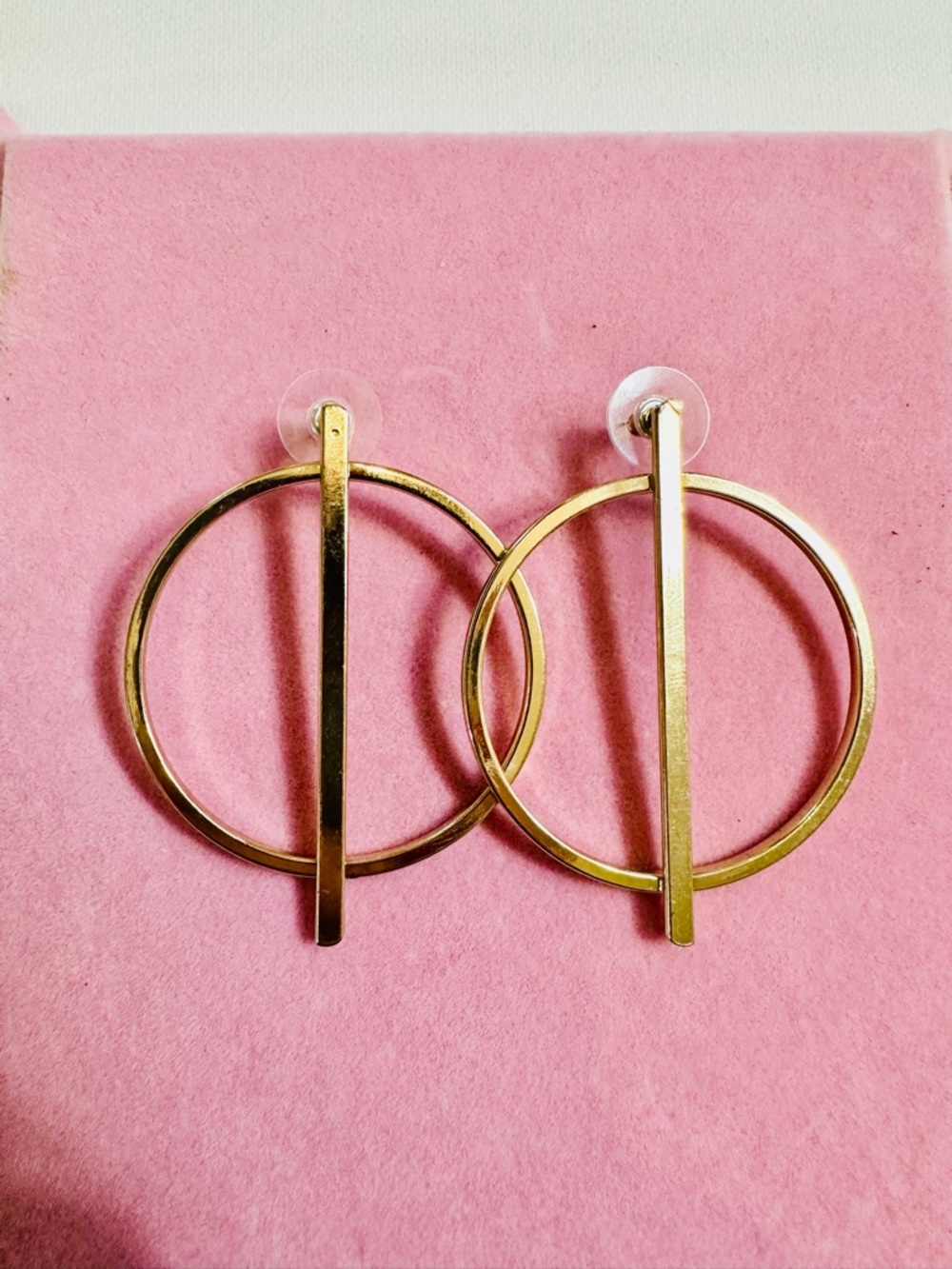 Gold Geometric Circle Bar Earrings